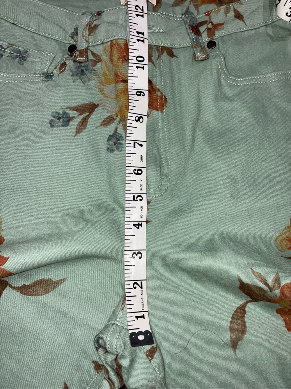 Floral Wide Leg Jeans in Mint with Brown Rose Print - Picture 7 of 9